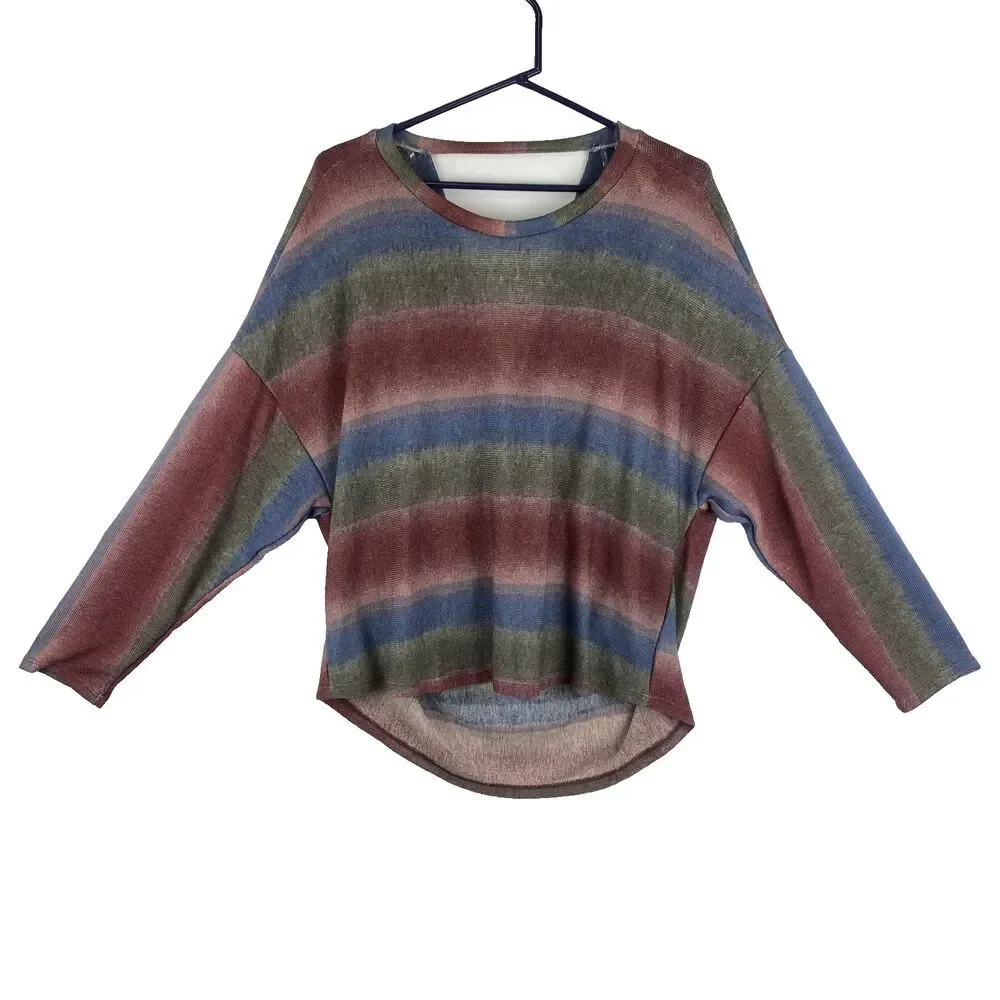 Women’s Striped Long Sleeve Sweater Low Back Detail Size M